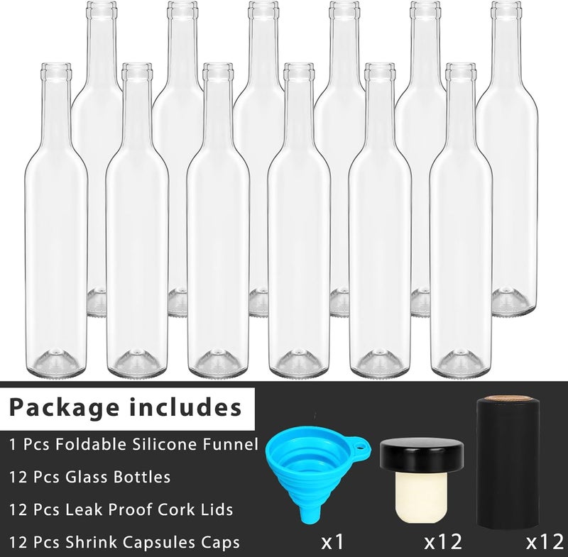 DHSBTLS 12 Pack 500 ml/16 oz Clear Glass Bottles With Cork Lids & Seal Shrink Capsules Caps,Home Brewing Wine & Juicing Bottles For Bordeaux Wine,Beverage, Sparkling Wine,Kefir,Decor - Image 4